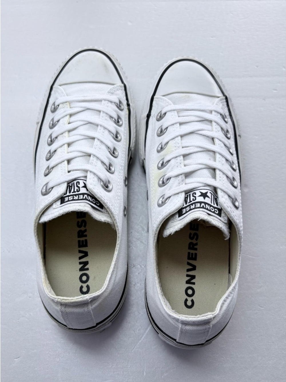 Converse All Star White Low Top Canvas Sneakers Platform Sz 6 US Y2K Shoes - Picture 2 of 12